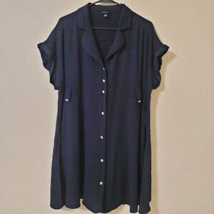 Torrid Dress Womens M/L Black Rayon Slub Button Front Collared Career Office